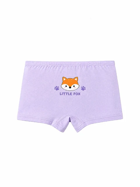 بوكسر بنفسجي برسم ثعلب وكفوف وعبارة Little Fox، قطعة من الطقم نفسه المكوّن من أربع قطع